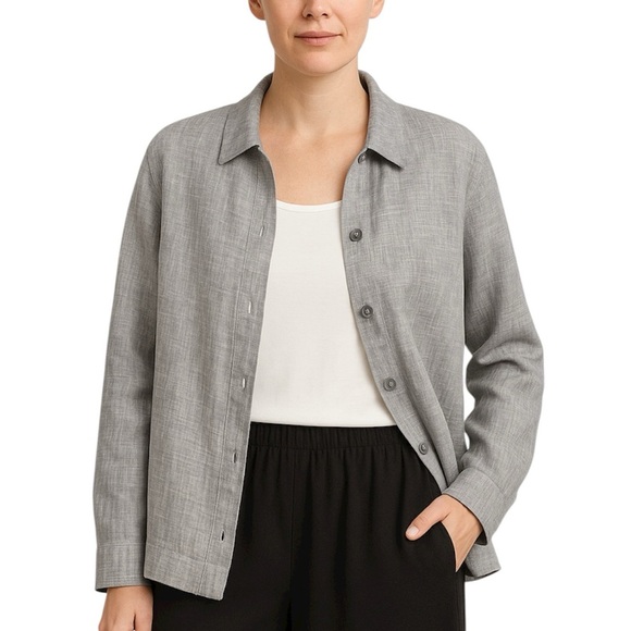 Eileen Fisher Cropped Linen Jacket Top, Gray, Minimalist, Resort Cropped Plus 1X - Picture 5 of 11